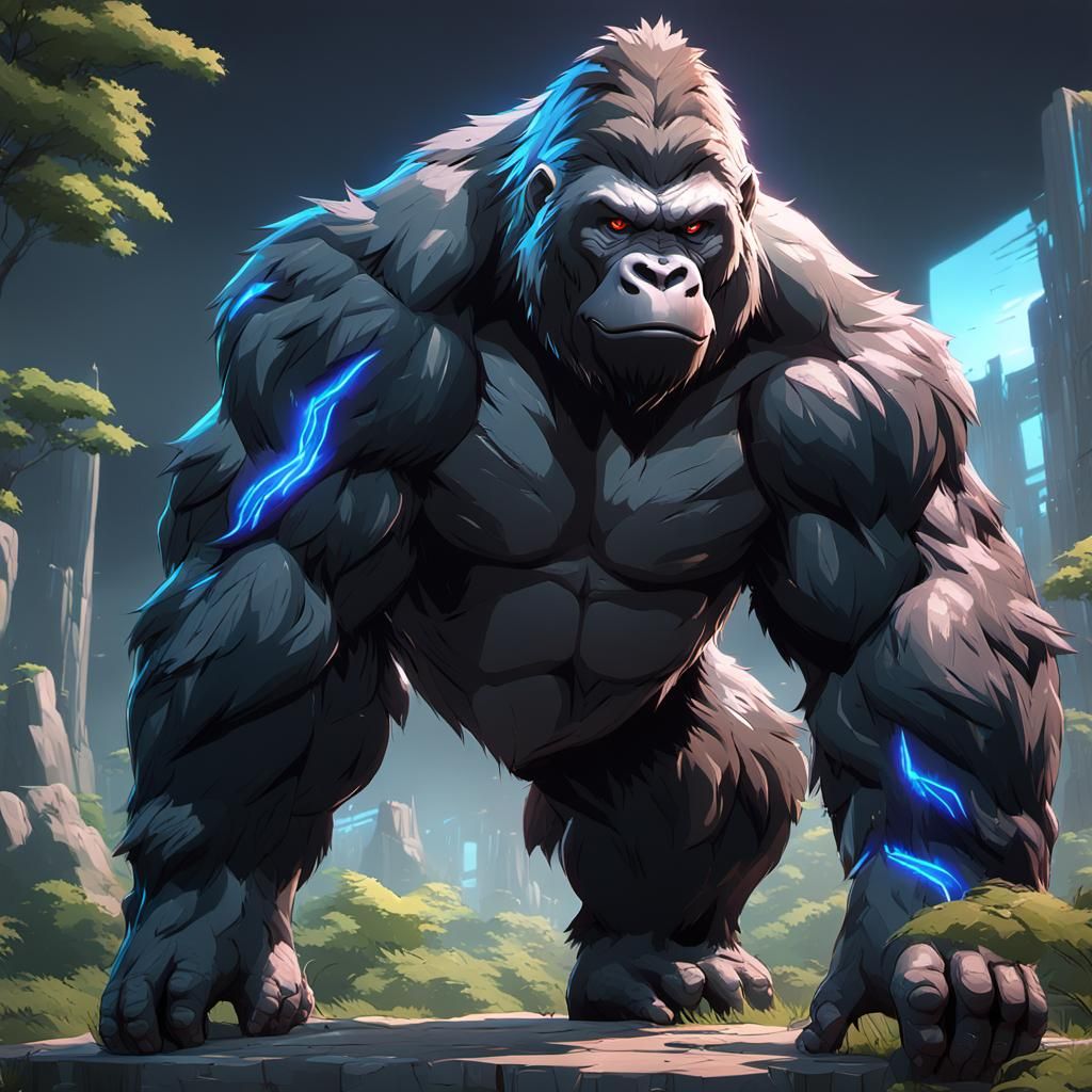 Anime-Style Gorilla in Towering Grandeur
