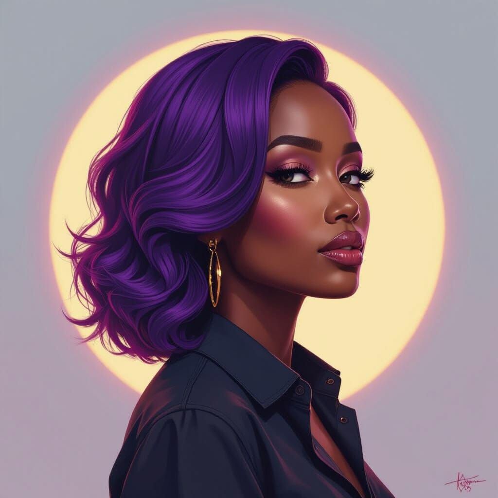 Sudanese Woman Portrait with Purple Hair in High Contrast