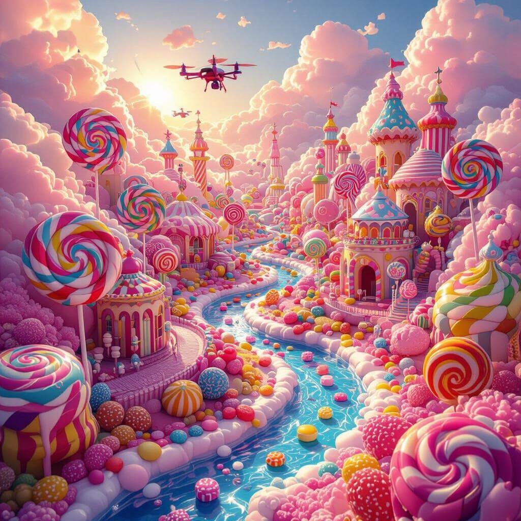 Whimsical Candyland Heaven from Drone View