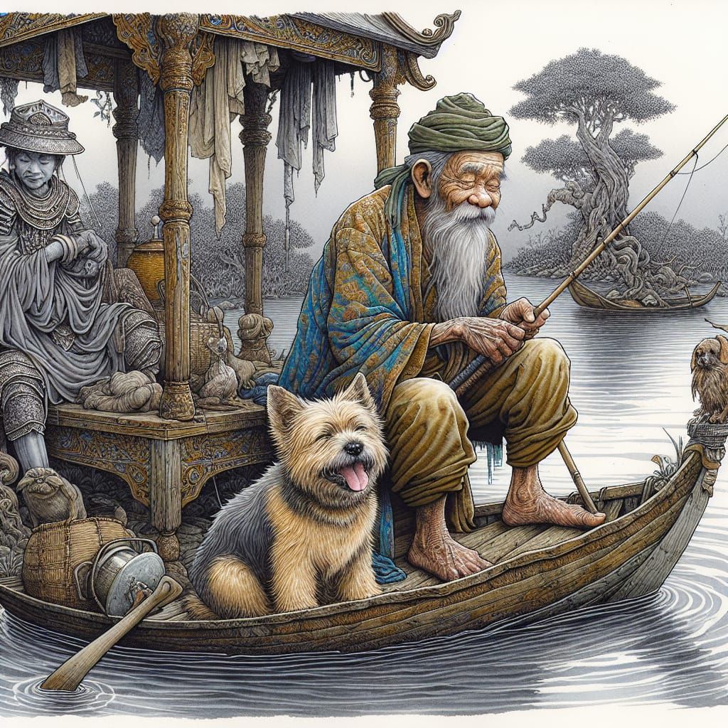 A Serene South Asian Gentleman and His Faithful Companion En...