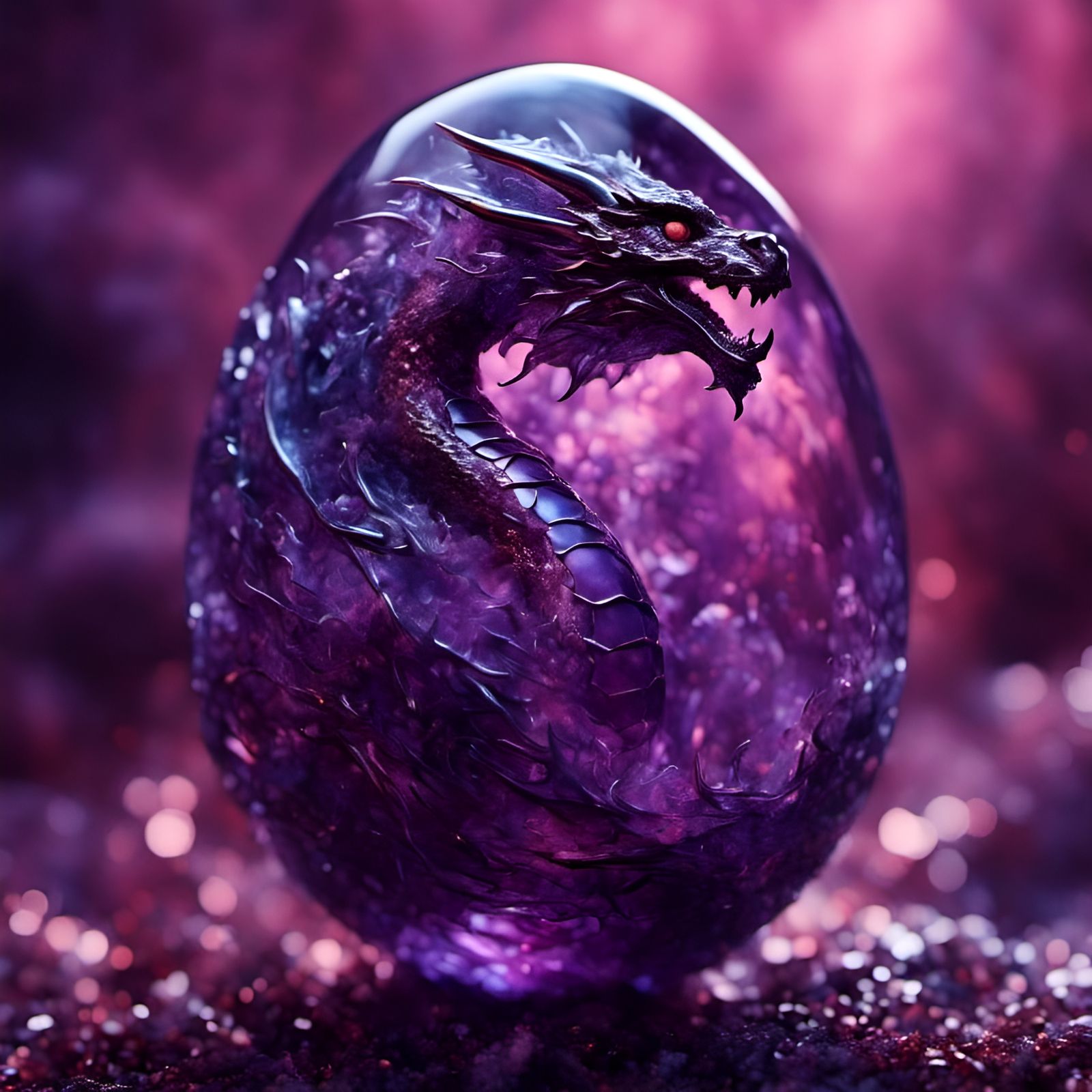 Iridescent Purple Dragon Egg with Visible Fetus
