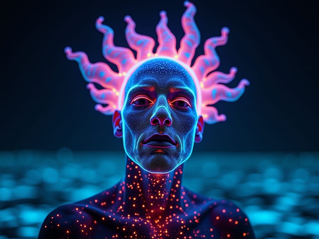Bioluminescent Misanthrope Portrait in Neon Futurism