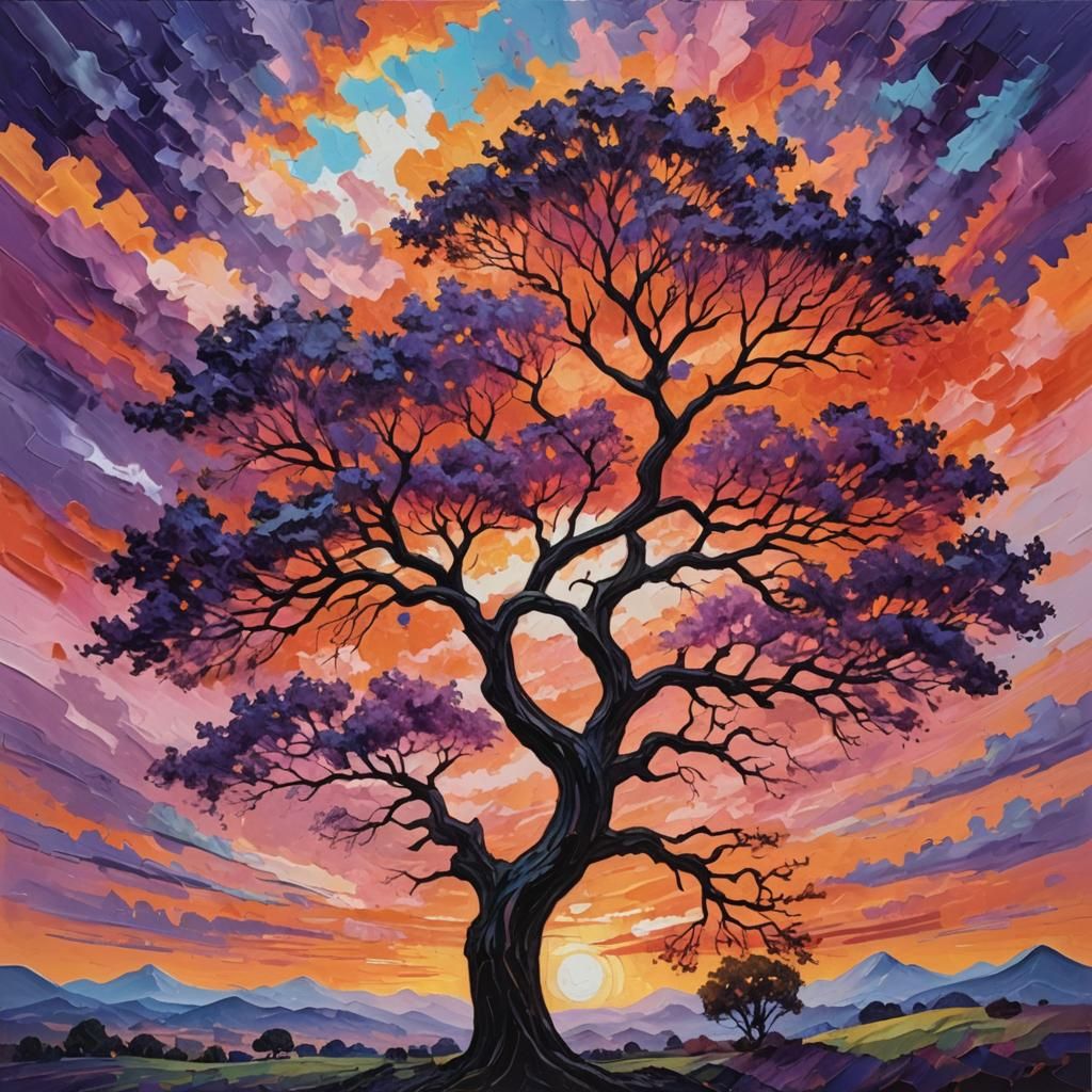 Sunset Landscape in Neo-Impressionistic Style