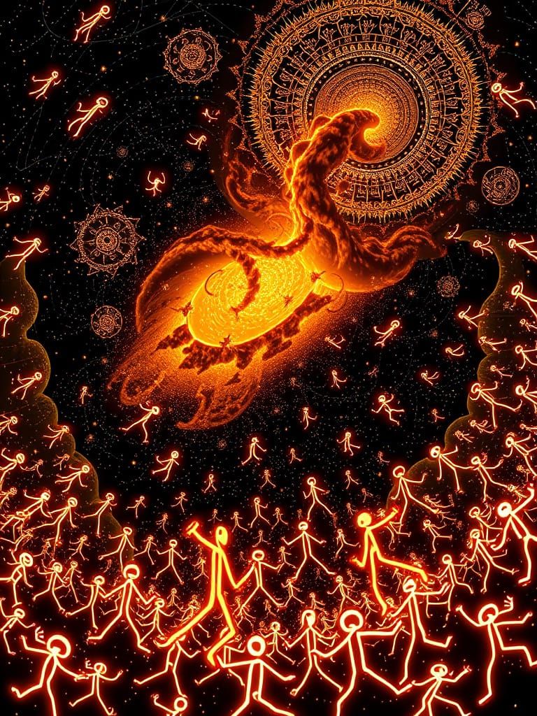 Epic Glowing Stick Figures in Fractal Nebulae