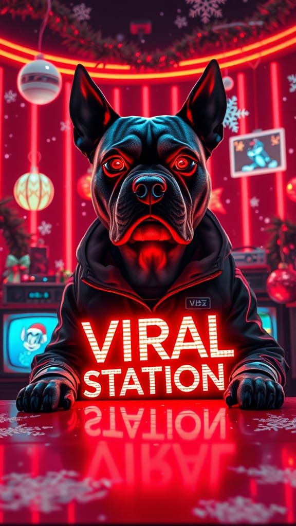 Cyberpunk Holiday Celebration with Glitchy Mascot