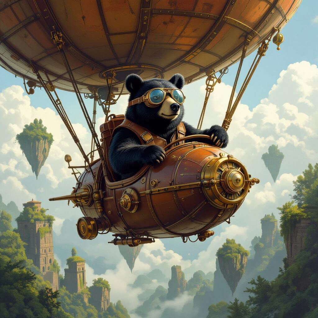 Steampunk Bear Aviator on Floating Islands