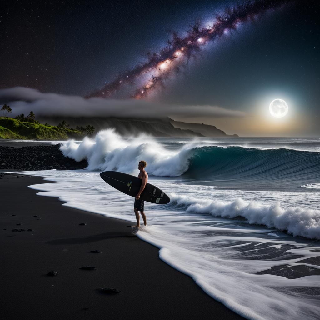 Surfer Rides Wave Under Solar Eclipse