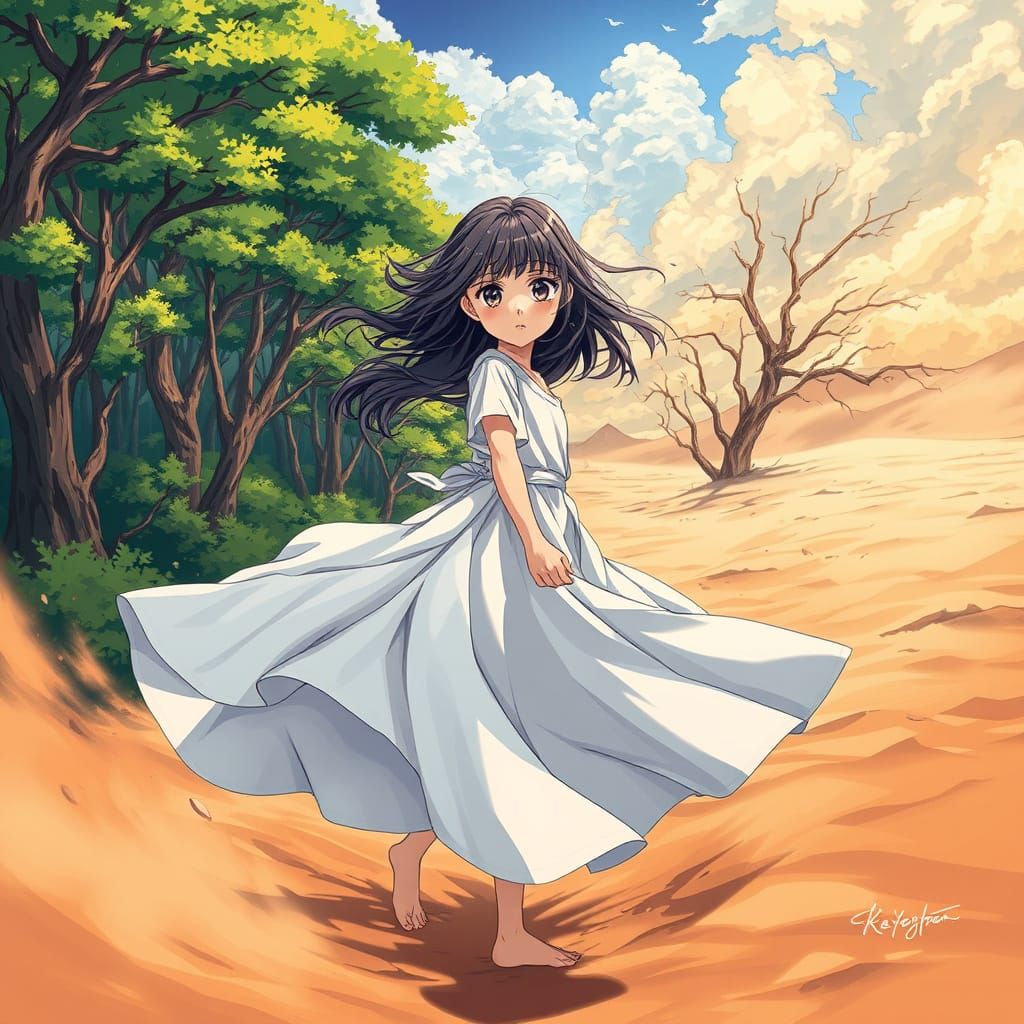 Girl Transforms Forest to Desert, Anime Style