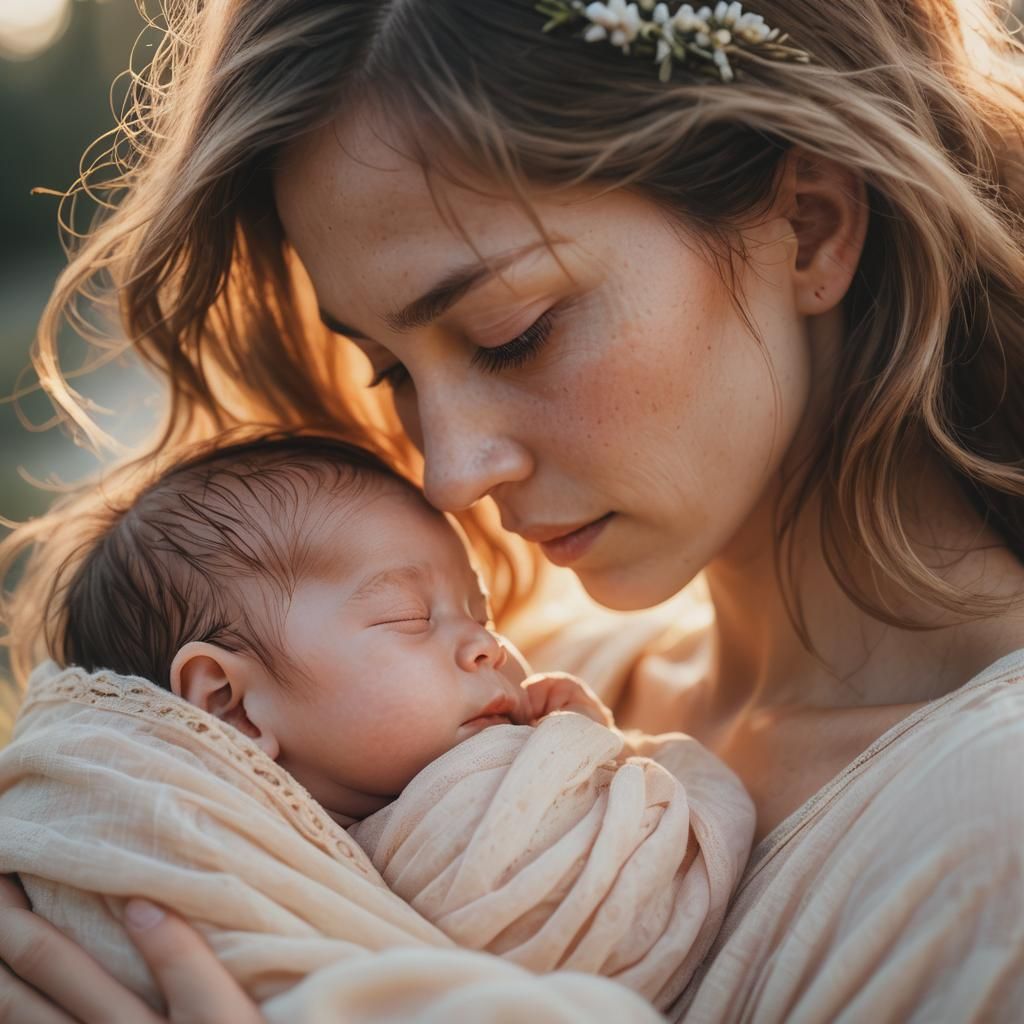 Heartfelt Moment: Mother and Newborn in Soft Light