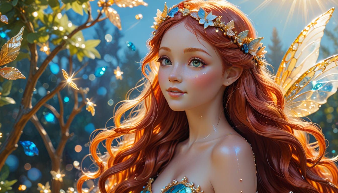 Red-Haired Fairy Mermaid in a Vibrant Oil Painting