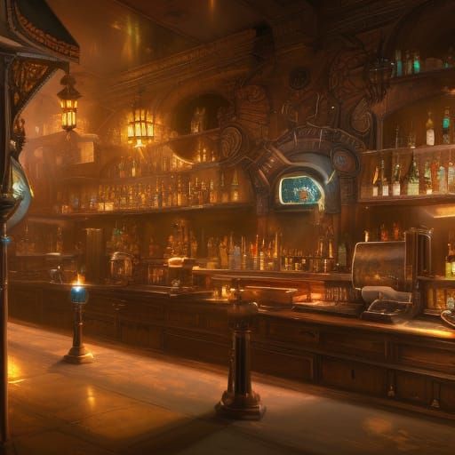 Fantastical Bar in Deep Color, Matte Painting