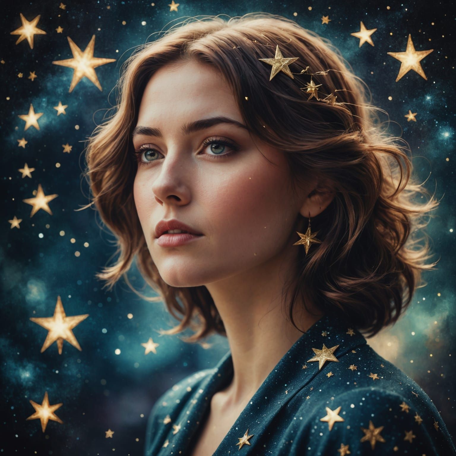 Dreamy Woman in Solitary Starry Portrait