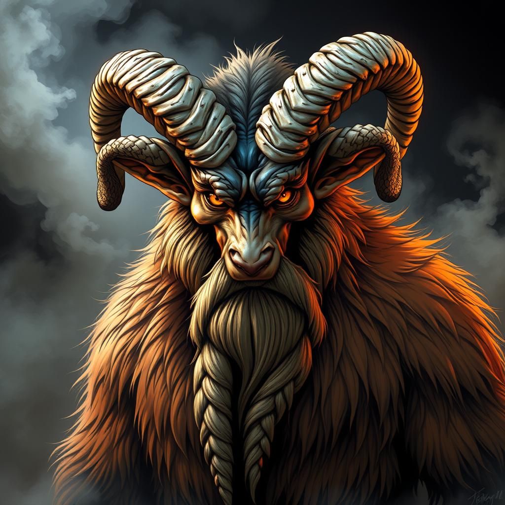 Mythical Creature with Ram Horns in Comic Book Style