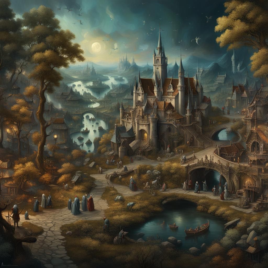 Fantastical Scene Inspired by Hieronymus Bosch