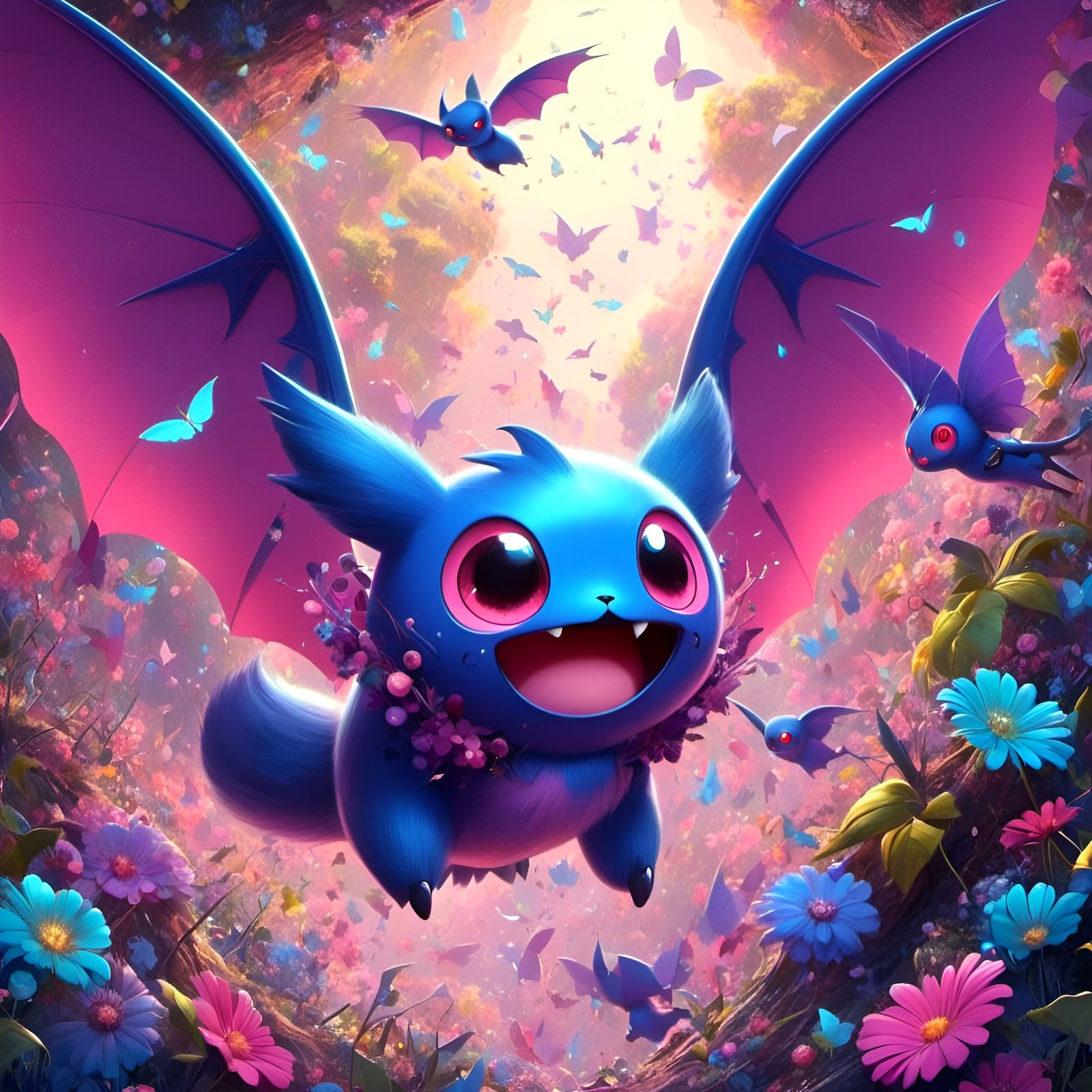 Cute Zubat Pokemon in Digital Art Style