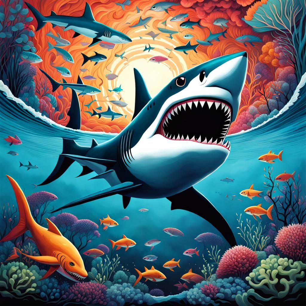 Whimsical Fantasy Shark in Vibrant 3D Illustration