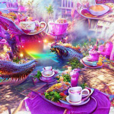 Dragon Tea Party in Painterly 3D Style