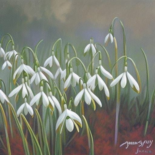 Snowdrops in Oil Painting Style