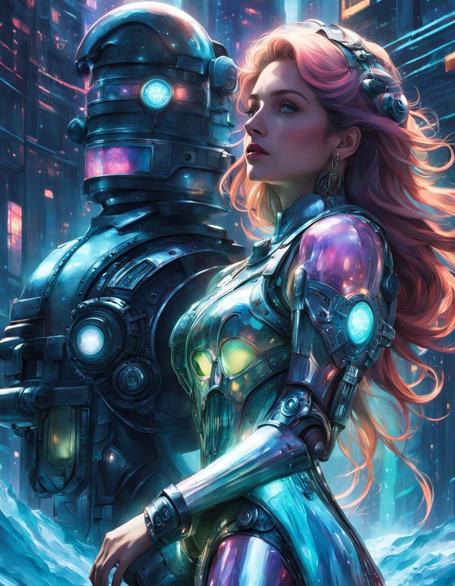 Slime Girl in Cyberpunk Tech Armor