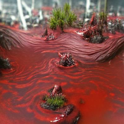 Eerie Blood-Red Bog Landscape