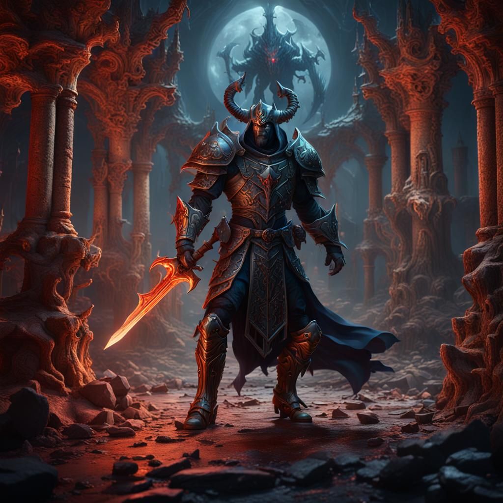 Holy Knight with Demon Shadow: Fantasy Art