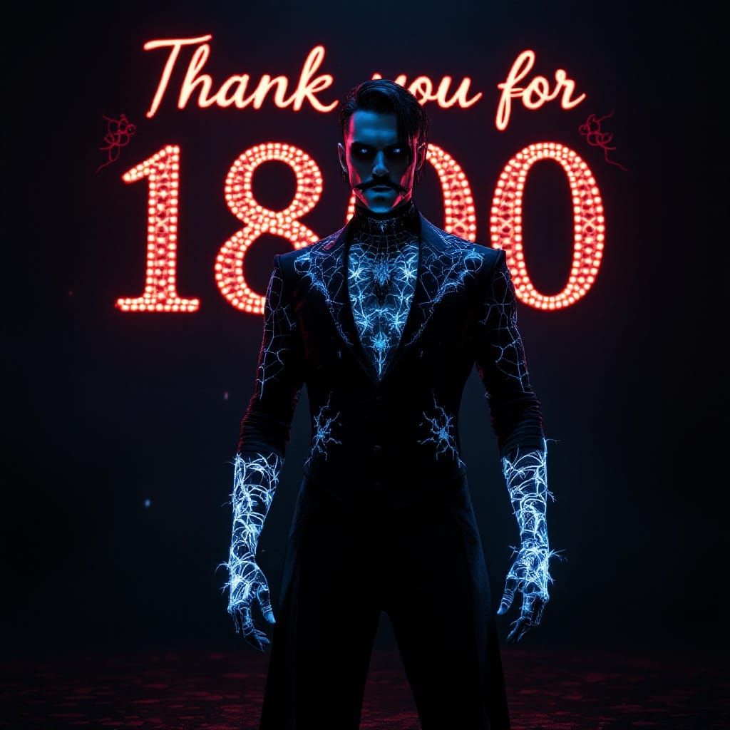 Gothic Male Figure in Intricate Black Suit with Bioluminesce...