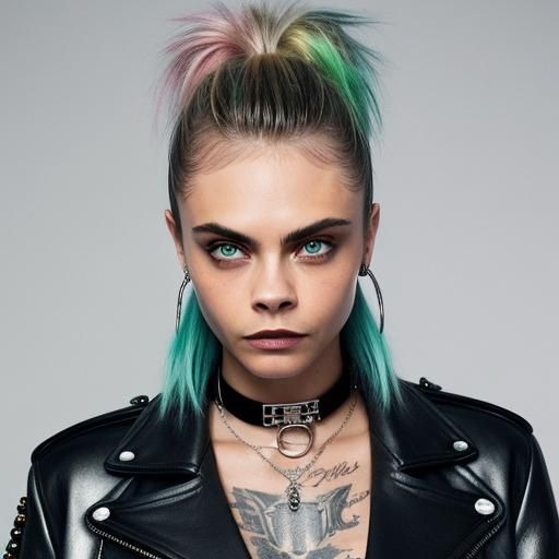 Portrait of Woman with Neon Accents and Piercings