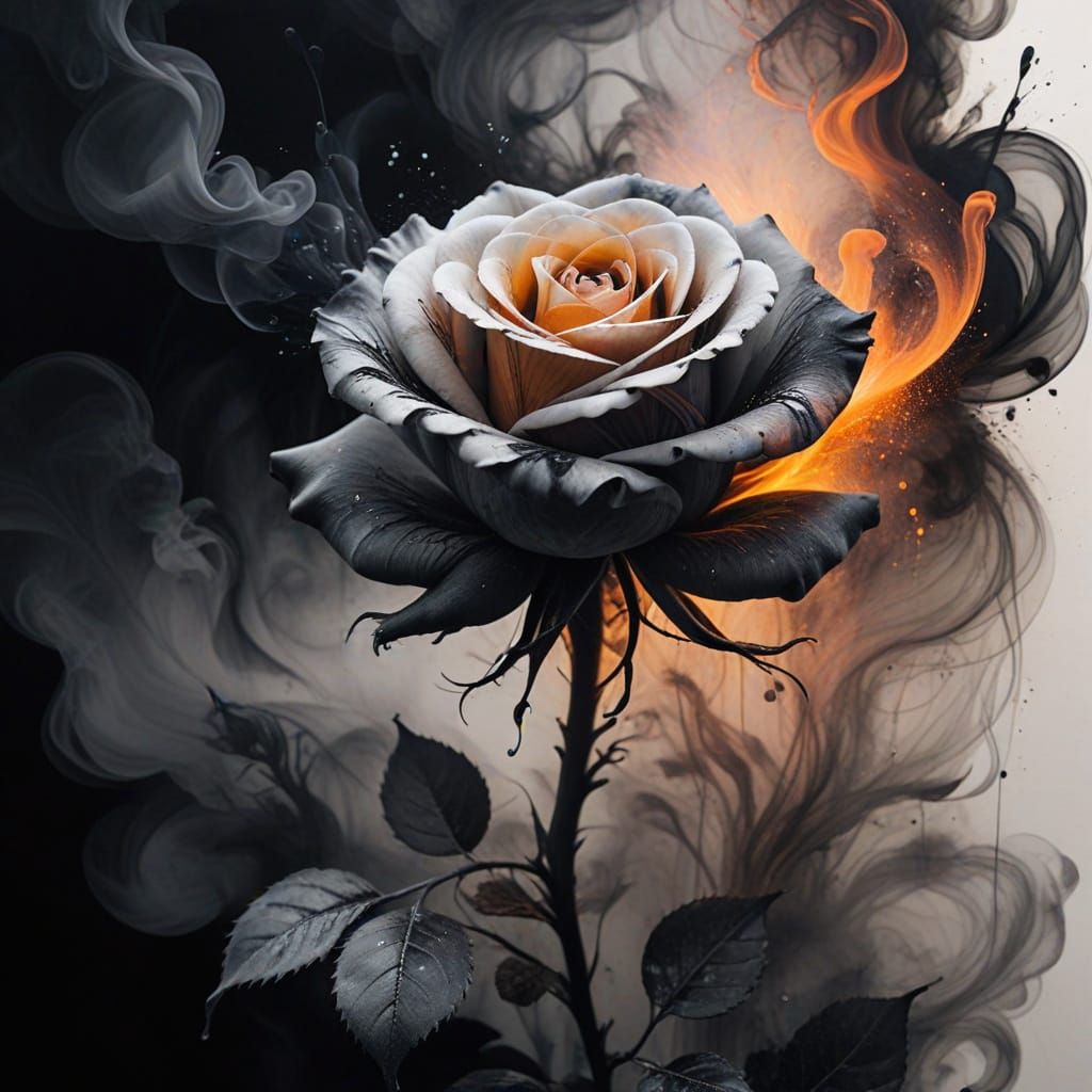 Ethereal Rose Drawing with Orange Glow in Mystical Light
