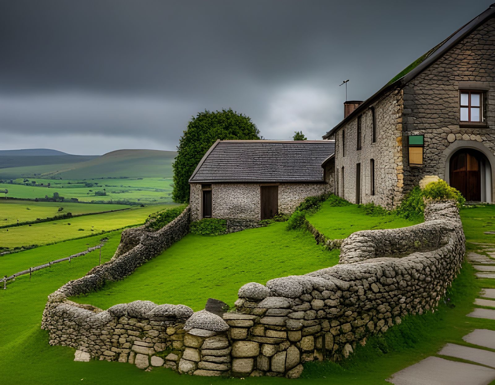 Quaint Irish Village with Rolling Green Hills