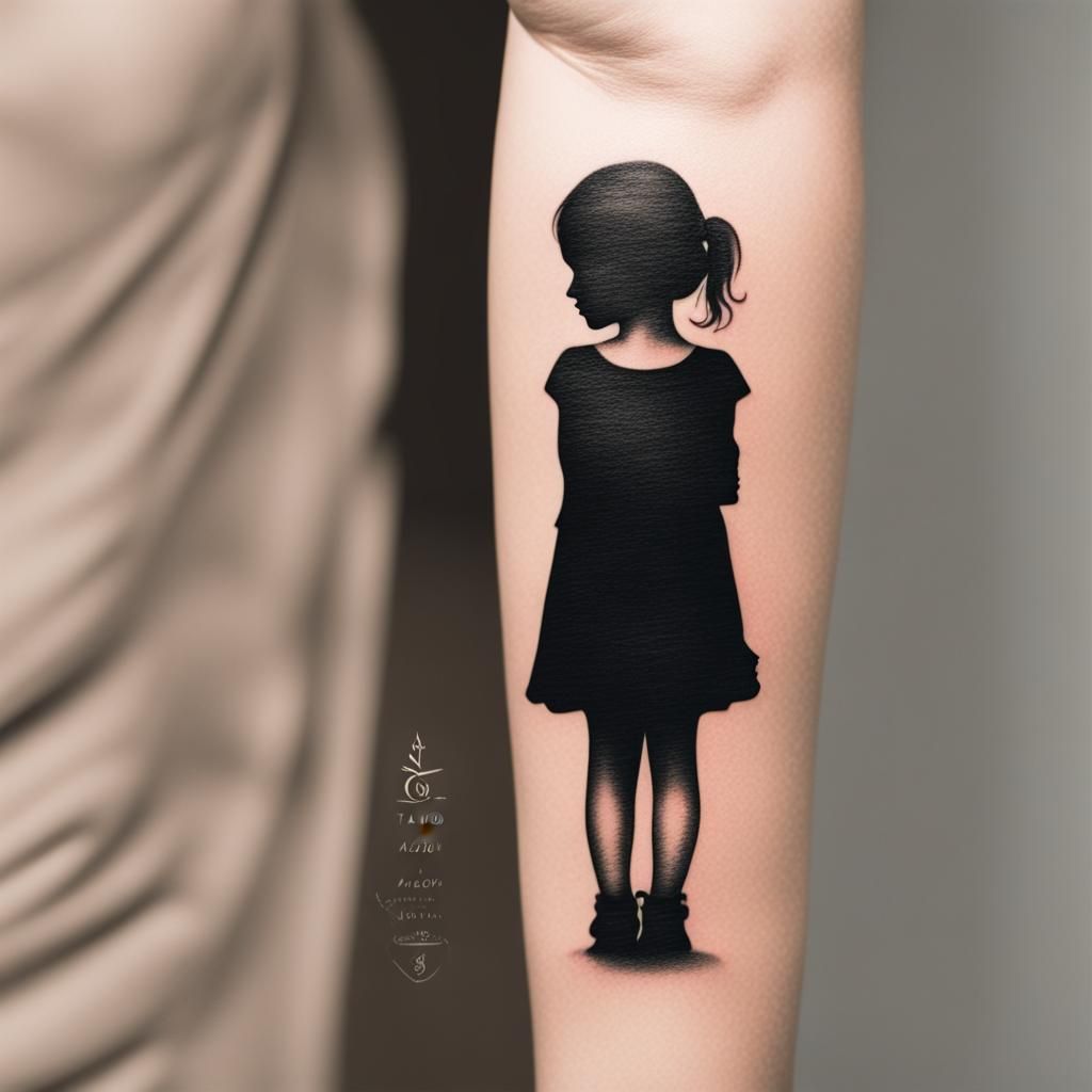 Minimalist Tattoo Design: Girl Silhouette and Date