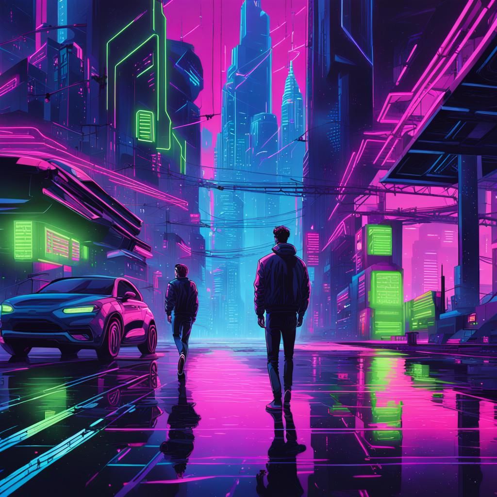 Mental Telepathy in Neon Noir Cityscape
