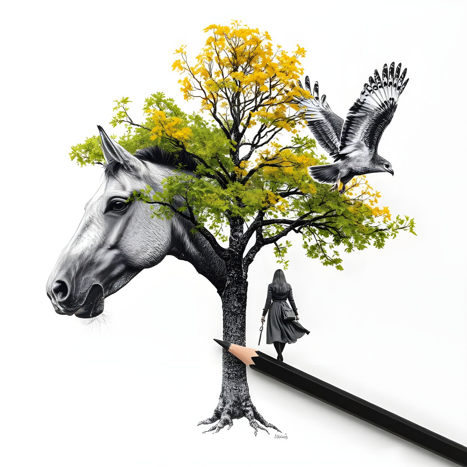 Surreal Metamorphosis: Pencil Becomes Tree, Horse, Woman, an...