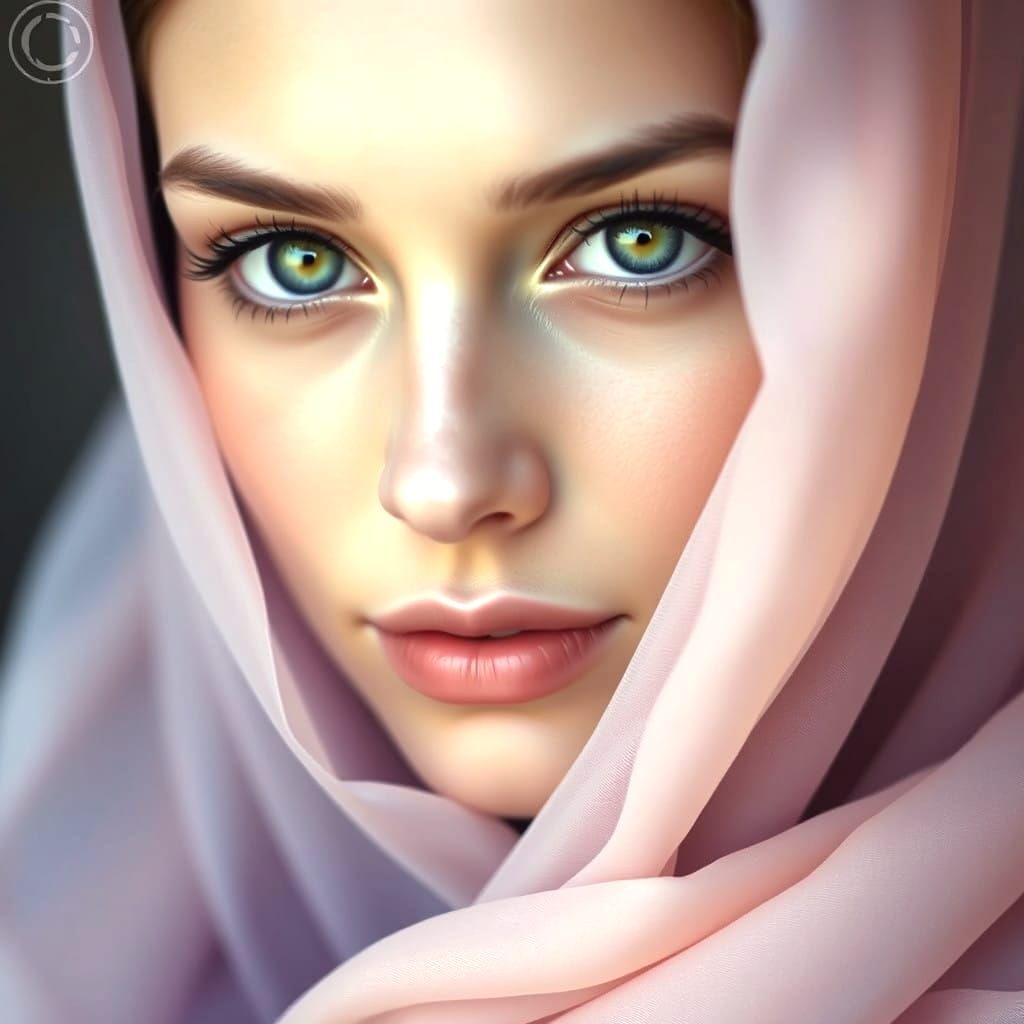 Woman in Ethereal Fantasy Landscape with Soft Hues and Green...