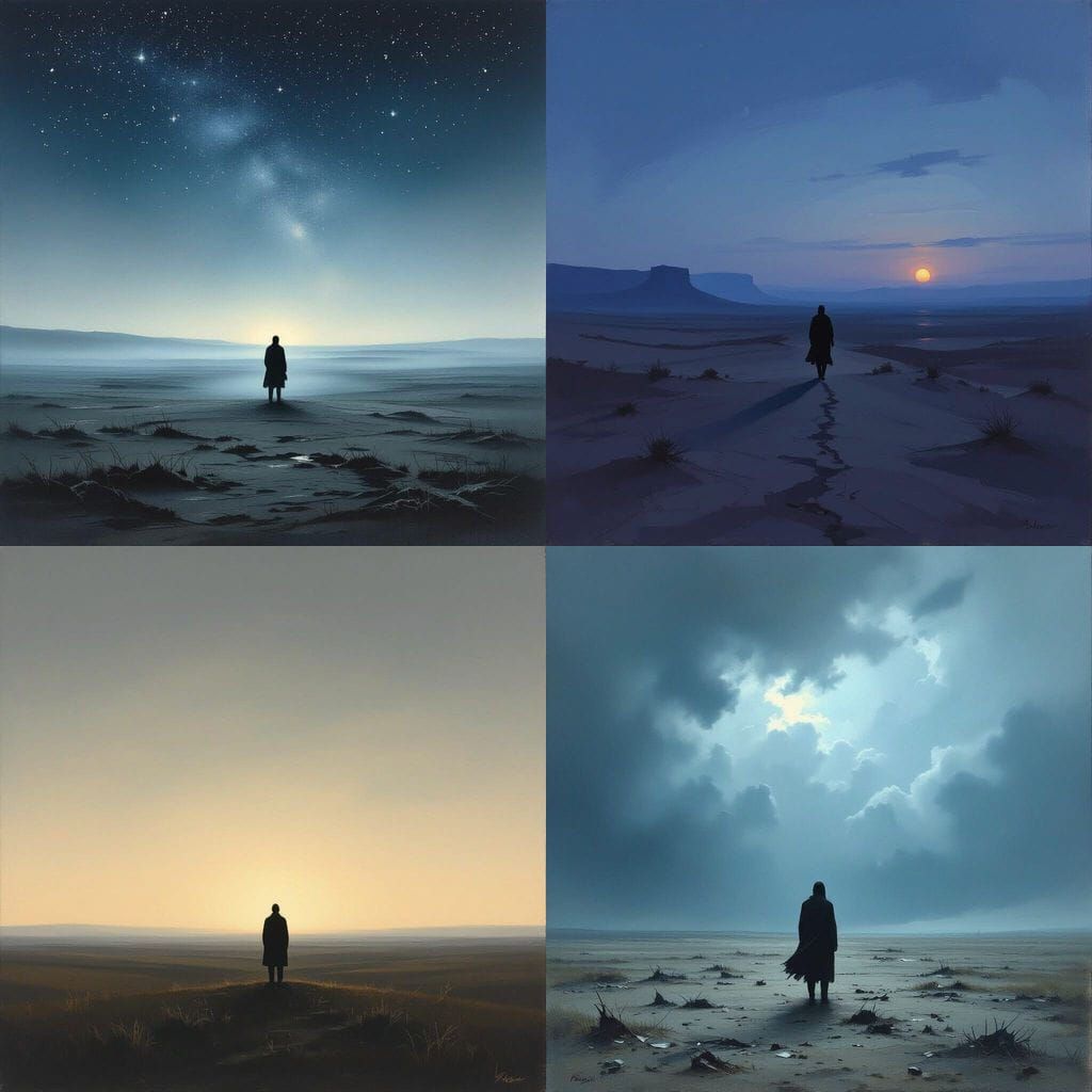 Lonely Figure in Vast, Empty Landscape