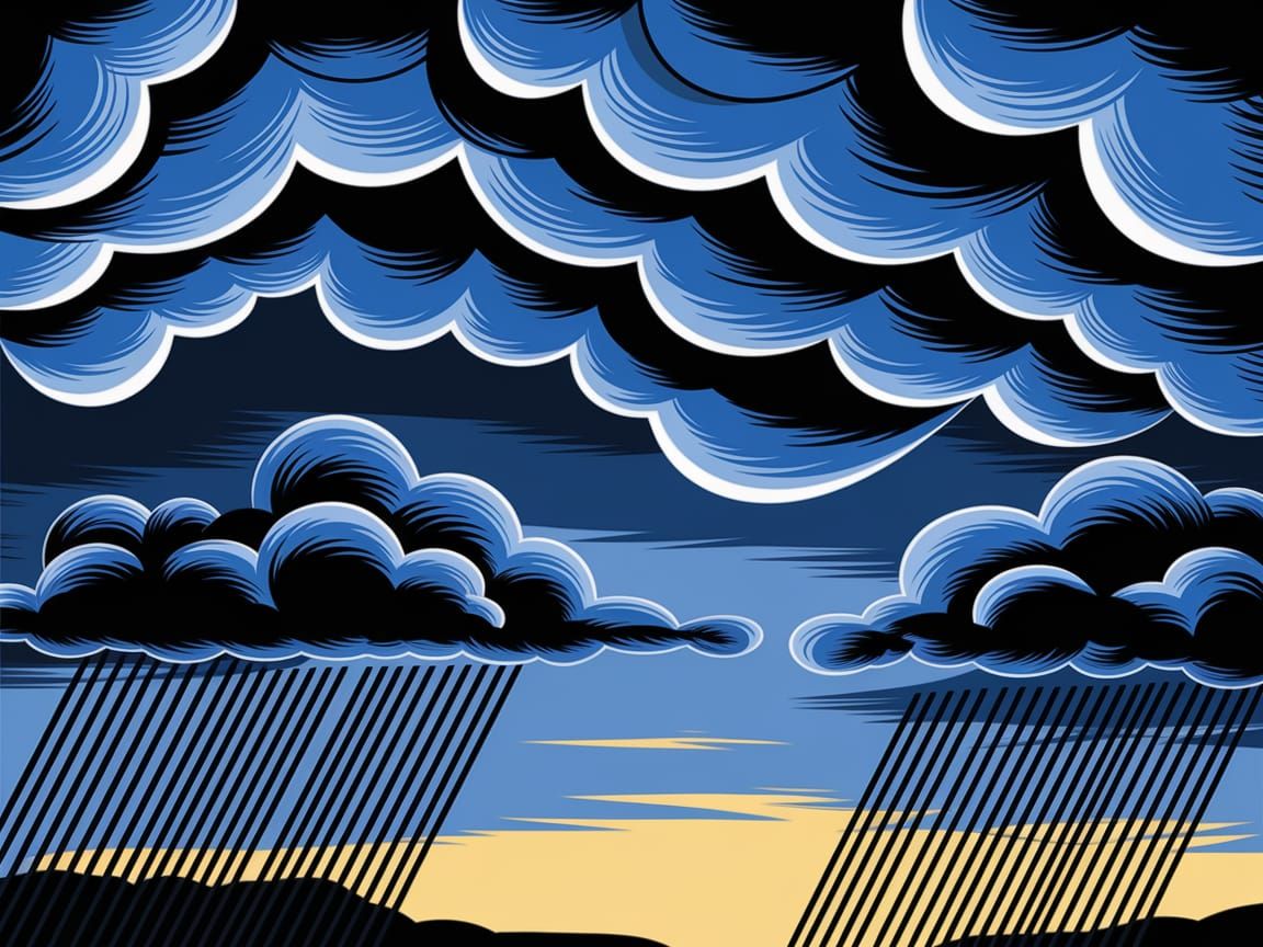 Dramatic Cartoonish Rain Clouds Swirling in Yellow Sky