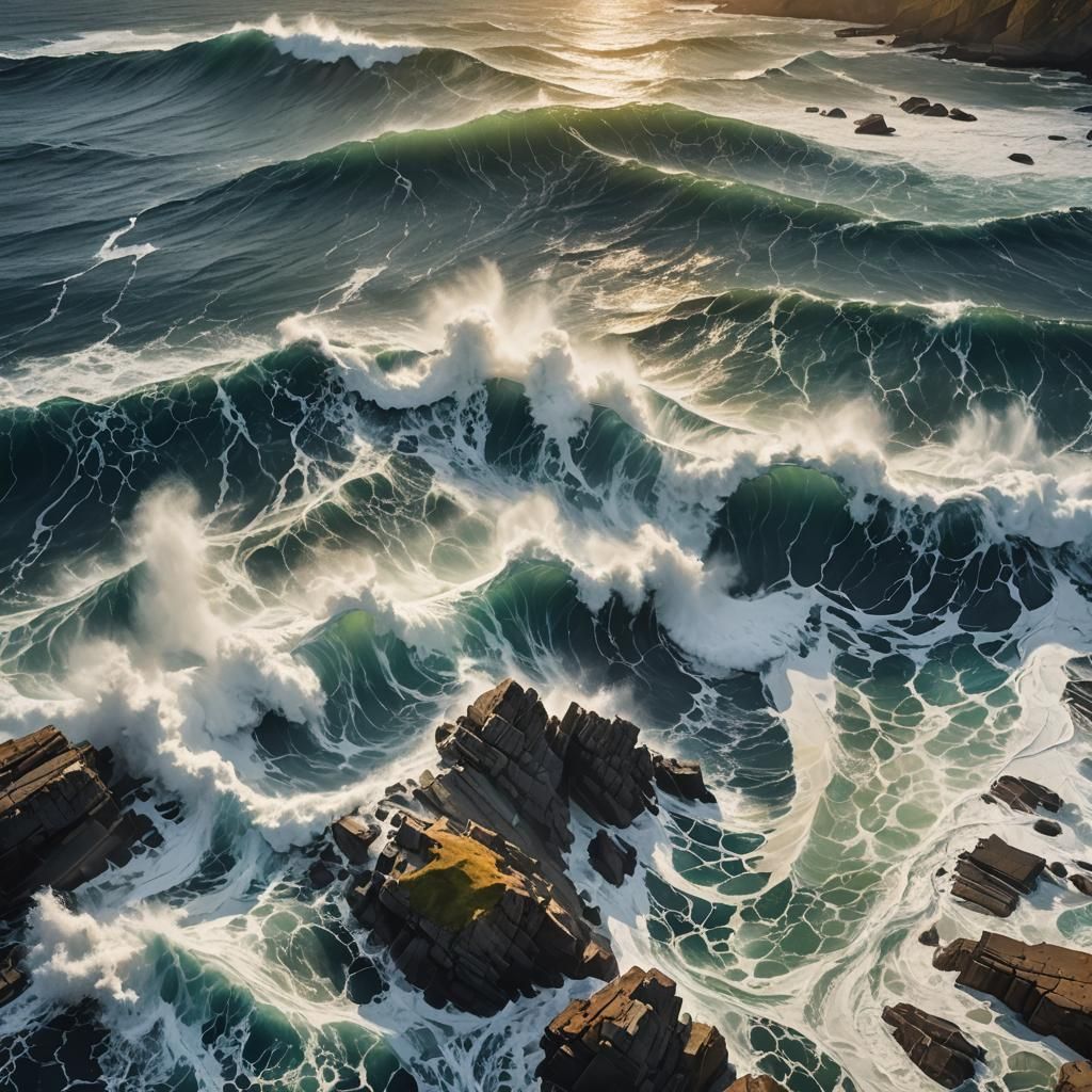 Tempestuous Seascape with Crashing Waves as Impasto Painting