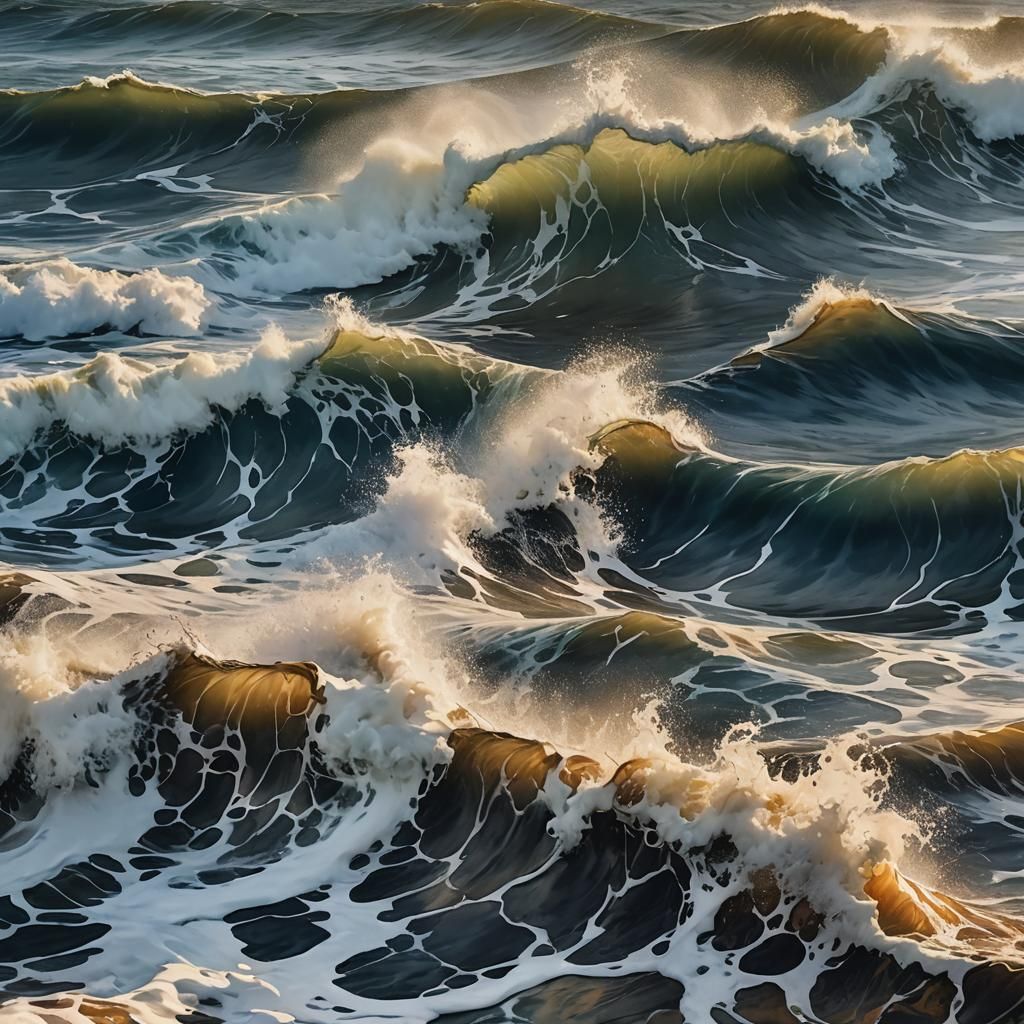 Stormy Sea Close-Up: Dark Waves and Golden Sunset