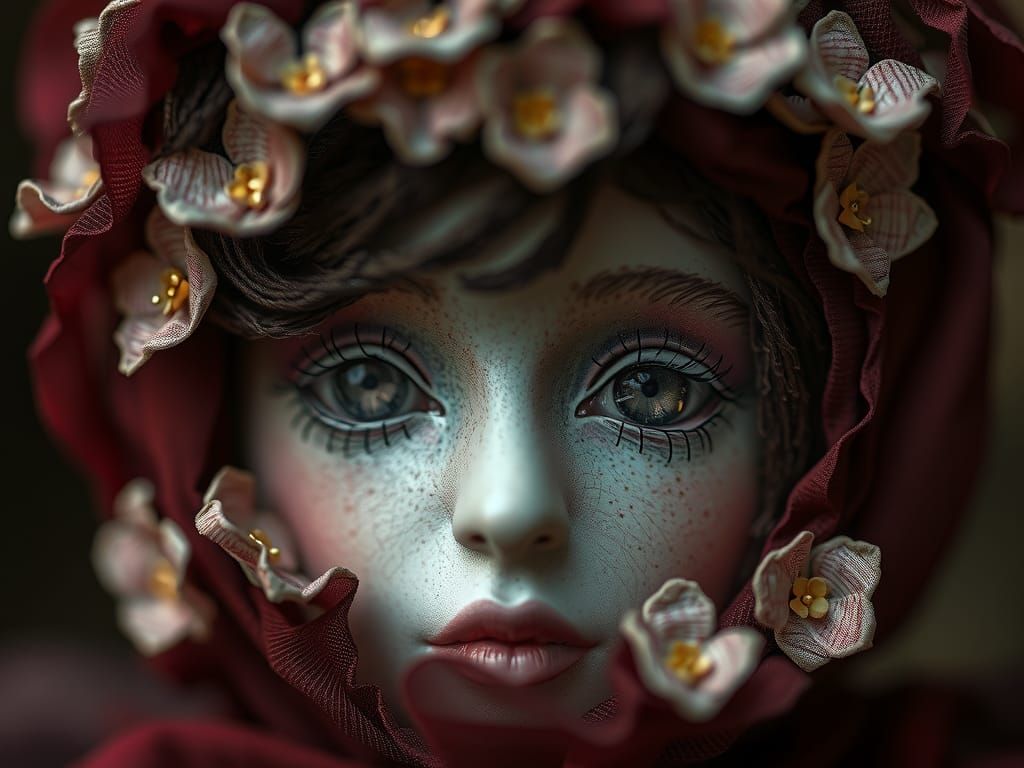 Dreamy Ivory Portrait in Metallic Paper Tole Style