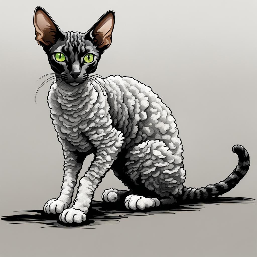 Curly-Coated Cornish Rex in Comic Art Style