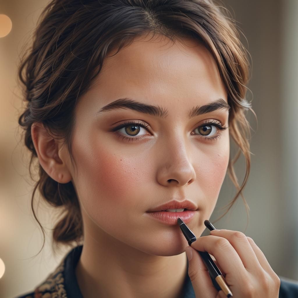 Elegant Portrait of Young Woman Applying Makeup