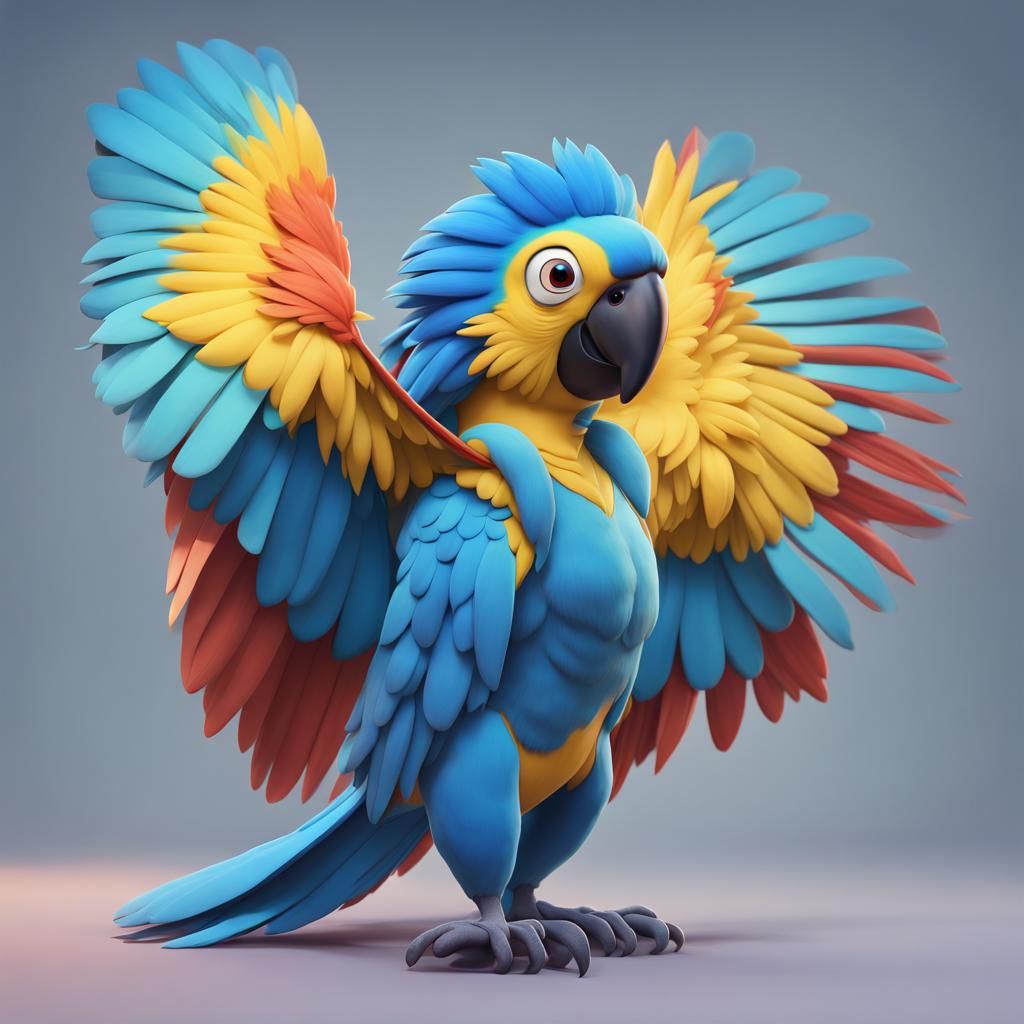 Blue Macaw Pokémon in 3D Digital Art Style