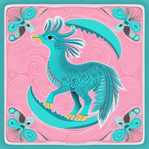 Abstract Creature with Turquoise Feathers and Pink Nose