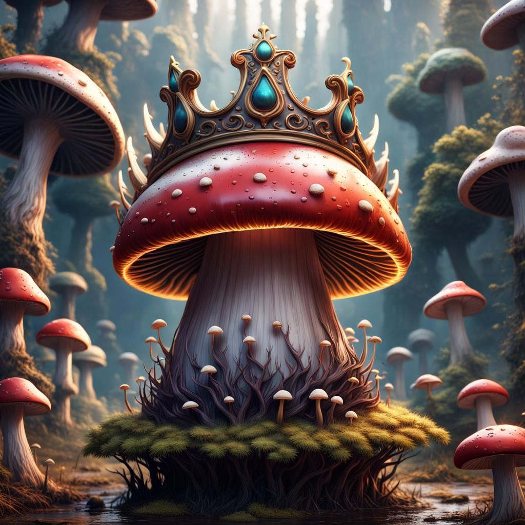 Human Mushroom King in Detailed Matte Painting