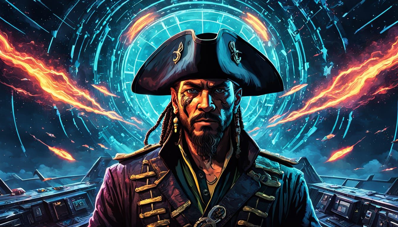Pirate Captain of Cosmic Seas in Comic Book Style