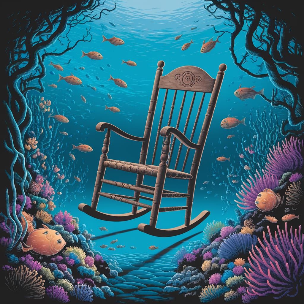 Haunted Rocking Chair in Bioluminescent Coral Reef