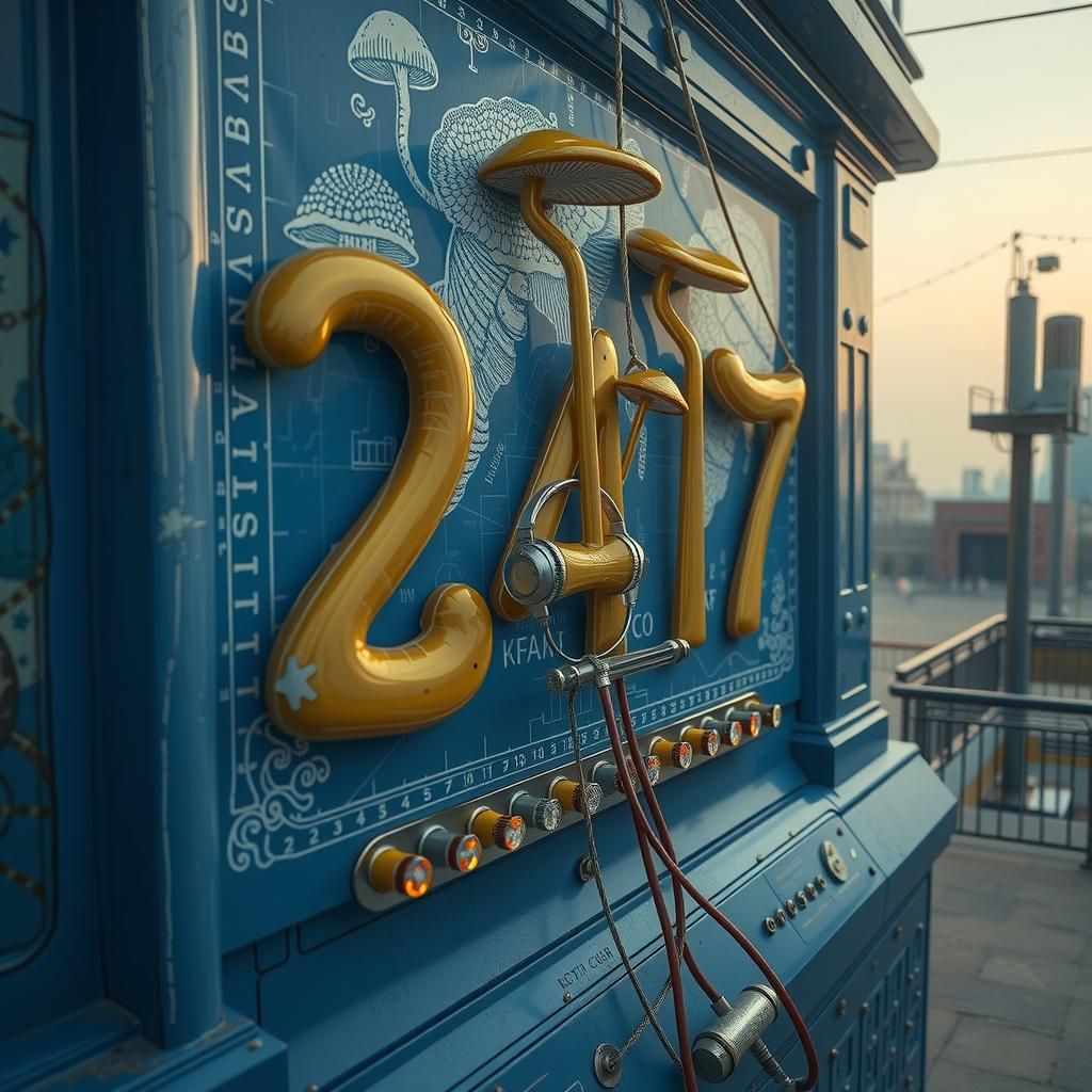 Trippy Mushroom Bureaucrats in Surreal Linocut Style