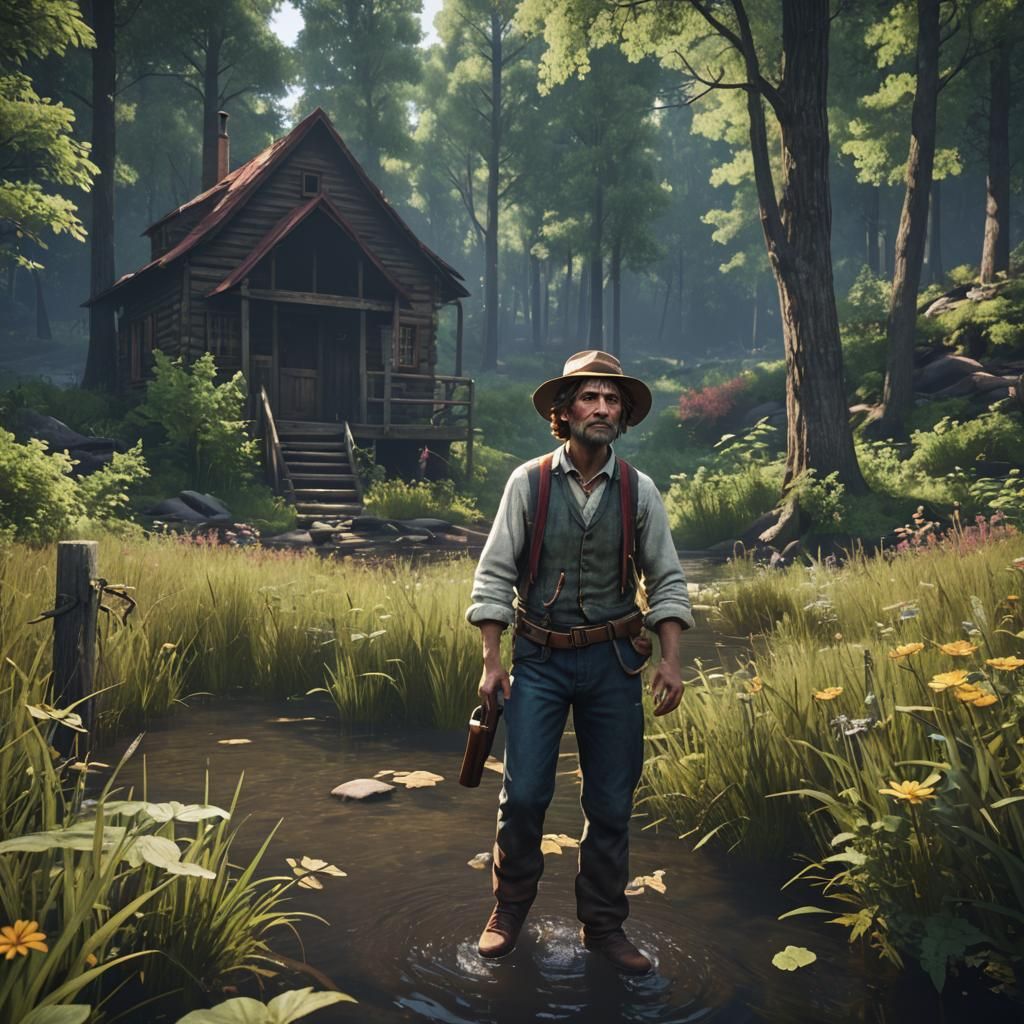 Grown-Up Huckleberry Finn in the Woods