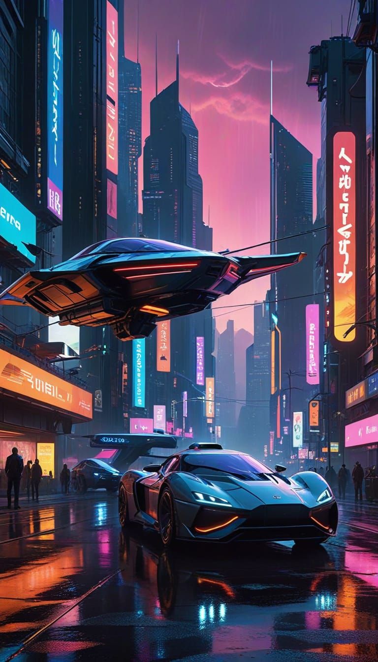 Futuristic Cityscape Unveiled at Night, Cyberpunk Urban Dyst...