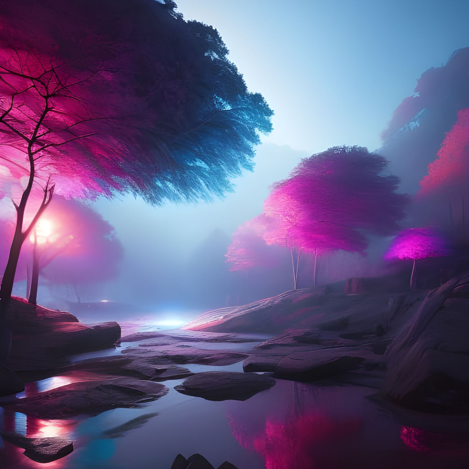 Psychedelic Cave with Floating Lights, Digital Art