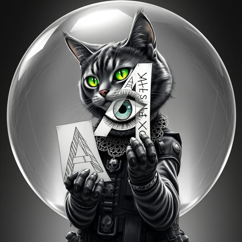 Monochrome Feline Mastermind Conjures Digital Eye